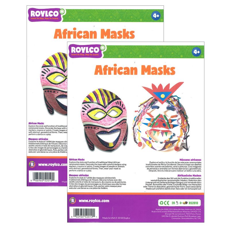 Roylco® African Masks, 20 Per Pack, 2 Packs, 1 of 3