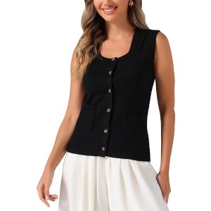 Allegra K Women's Sleeveless Button Down Casual Summer Ribbed Waistcoat Sweater Vest - 1 of 4
