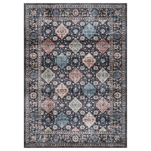 Fulvari Washable Taupe Vintage Traditional Mat Distressed Indoor Foldable Thin Rug Retro Accent Floral Non Slip Carpet - 1 of 4