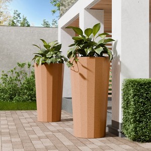 NAYSAYE 23.6" Tall Large Outdoor Planters for Porch Decor with Drainage Hole, Wide Stripe Design Flower Pots - 1 of 4