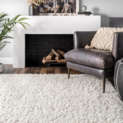 Ivory Solid Shag Reversible Synthetic Runner Rug