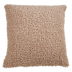 Saro Lifestyle Faux  Fur Throw Pillow Cover, 18", Beige - 1 of 3