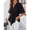 Coolmee Women Casual Peplum Tops Elegant V Neck Bell Half Sleeve Dressy Blouses Cute Tie Front Tops Shirts - 4 of 4