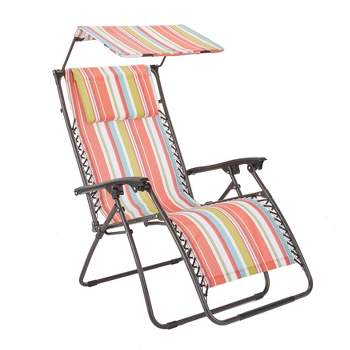 BrylaneHome 350 Lbs. Weight Capacity Zero Gravity Chair With Canopy Folding Patio Lounger Chair, Multi Stripe Multicolored