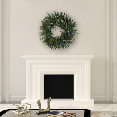 36" Cashmere Pine Artificial Christmas Wreath with Multi-Colored LED Lights