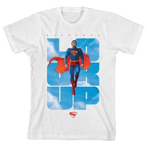 Superman Movie 2025 Superhero, Man of Steel, DC Comics, Superpowers, Crypto, S, Look Up, on White Short Sleeve Youth T-Shirt - 1 of 3