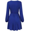 Women's Long Sleeve V-neck Solid Dresses A-line Casual Party Mini Dress - 4 of 4
