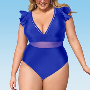 Women's Plus Size One Piece Swimsuit Ruffle Plunge V Neck Bathing Suit-Cupshe - 1 of 4