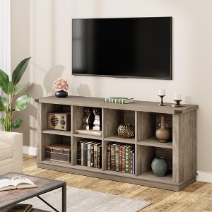 2-Tier 8 Cube Book Shelf, Rustic Farmhouse Wood Horizontal Bookshelf, Bookcase Cabinet, Storage Organizer - 1 of 4