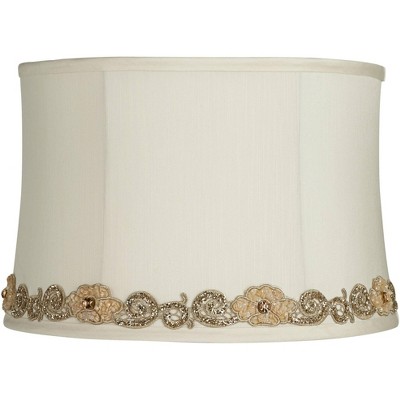 Springcrest Galem Cream Medium Drum Lamp Shade 14" Top x 15" Bottom x 10" High (Spider) Replacement with Harp and Finial