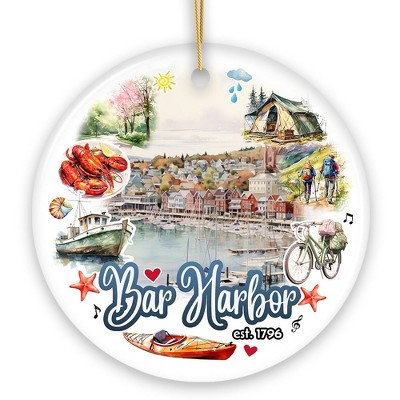 Artistic Bar Harbor Christmas Ornament, Maine Souvenir and Gift with Lobster and Acadia Art| OrnamentallyYou