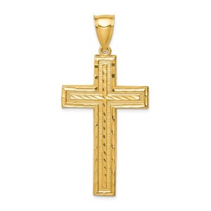 Black Bow Jewelry Men's 14k Yellow Gold Diamond-Cut Bordered Cross Pendant, 26 x 55mm - 1 of 4