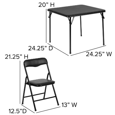 Black Vinyl Upholstered 3-Piece Folding Kids Table and Chair Set