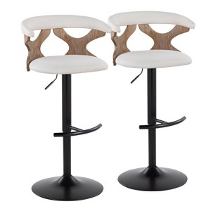 LumiSource Set of 2 Gardenia Adjustable Barstools Whitewashed Wood/Black Fabric - 1 of 4