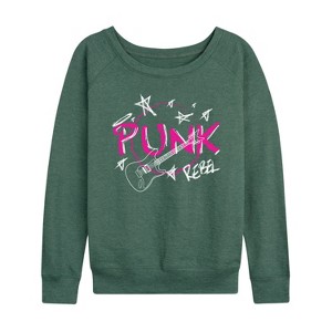 Women's - Instant Message - Punk Guitare Lightweight French Terry Wide Neck Long Sleeve Shirt - 1 of 4