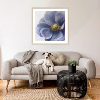 Purple and Blue Anemone Lithograph with Wood Frame, 33 x 33