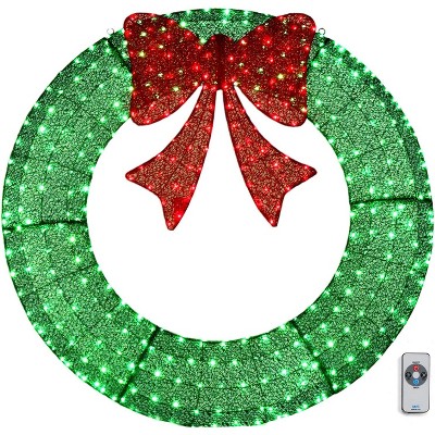 VINGLI 60 Inch Pre-lit Large Christmas Wreath - 400 LED Lights, Red Bow, Timer & Remote Control, Outdoor Decor for  Windows Door