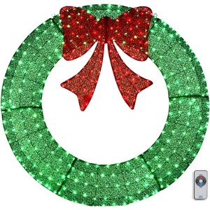 VINGLI 60 Inch Pre-lit Large Christmas Wreath - 400 LED Lights, Red Bow, Timer & Remote Control, Outdoor Decor for  Windows Door - 1 of 4