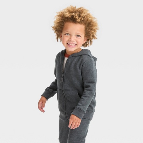 Toddler Boys' Fleece Zip-up Hoodie Sweatshirt - Cat & Jack™ Charcoal ...