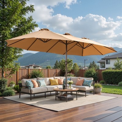 XIZZI 15FT Heavy-Duty Outdoor Market Umbrella W/Sandbags, Patio All-Weather Sandbag Umbrella (Standard/Upgraded/Flagship) - Dark Gray/Khaki/Dark Blue