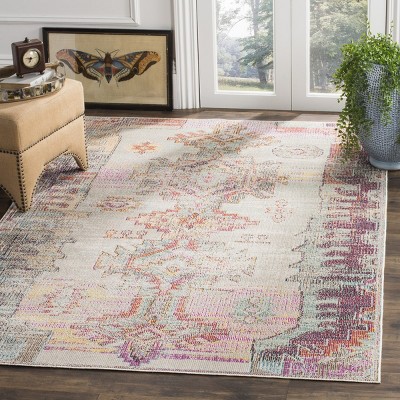 Light Gray and Purple Synthetic 4' x 6' Rectangular Area Rug