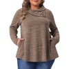 Women's Plus Size Cowl Neck Button Long Sleeve Pockets Casual Soft Tunic Blouse - Agnes Orinda - 2 of 4