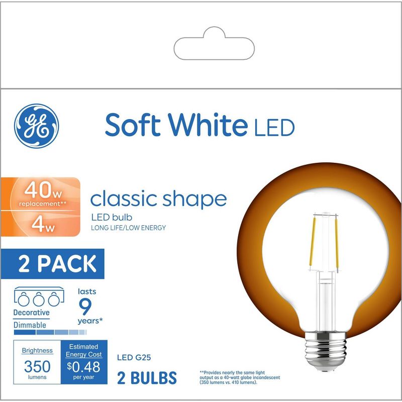 GE 2pk 4 Watts Soft White Medium Base LED Globe Light Bulbs, 5 of 7
