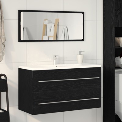vidaXL Sink Cabinet with Mirror Black Oak 90x45x1.5 cm Engineered Wood