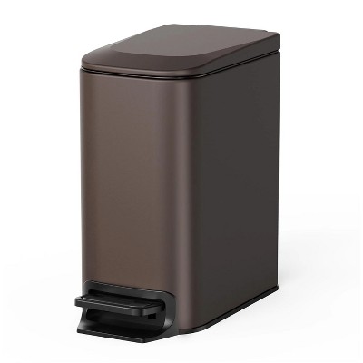 LunaLulinlk Brown 1.6 Gallon Small Bathroom Trash Can, Stainless Steel Trash Can with Lid