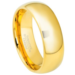 Jewelry Avalanche Mens 7mm Dome Tungsten Carbide Wedding Band - Comfort Fit Polished Gold IP - 1 of 4