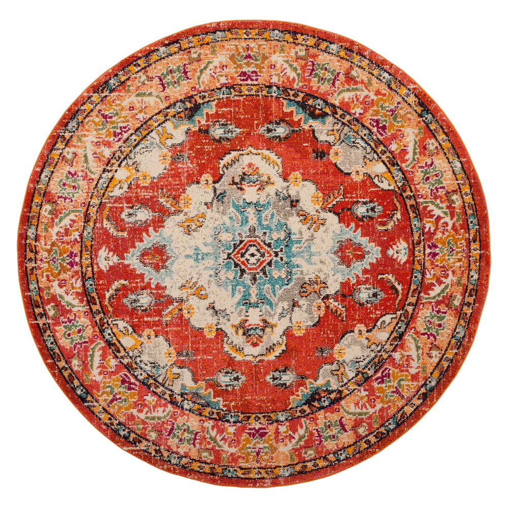 6'7in Medallion Round Area Rug Orange/Light Blue - Safavieh