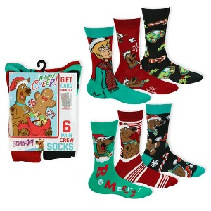 Scooby Doo Sock Men's Holiday 6 Pair Christmas Crew Socks and Holiday Card Set Fits Shoe Size 6-12 Multicolored - 1 of 4