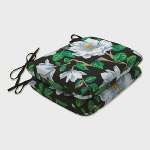 Set of 2 Magnolia Outdoor/Indoor Rounded Corners Seat Cushion Black - Pillow Perfect: Weather-Resistant Chair Pads - 1 of 4