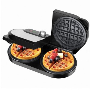 YASHE Double 6-Inch Waffle Maker, 1400W, stainless steel, non-stick plates, temperature control, cool-touch handles — perfect for breakfast and snacks - 1 of 4