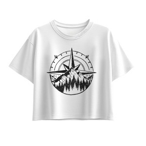 Girls' - Instant Message - Compass Nature Scene Short Sleeve Boxy Graphic T-Shirt - 1 of 3