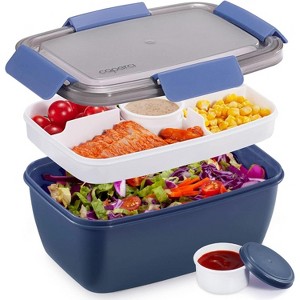 Large Salad Container Bowl for Lunch, 68 oz 5-Compartment Bento Box with Sauce Cups - 1 of 4