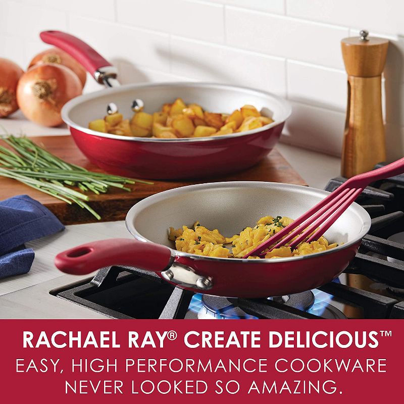Rachael Ray Create Delicious Nonstick Frying Pan Set / Fry Pan Set / Skillet Set - 9.5 Inch and 11.75 Inch, Red, 3 of 6