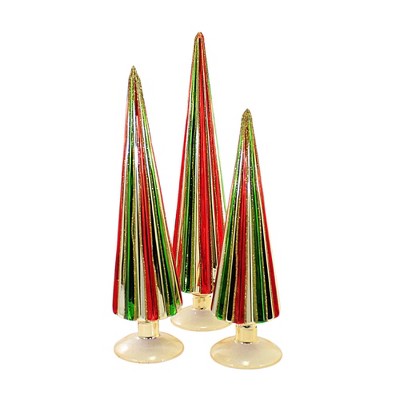 Christmas 14.5" Red And Green Pleated Trees St/3  Decor Ation Gold Glitter Cody Foster  -  Decorative Sculptures
