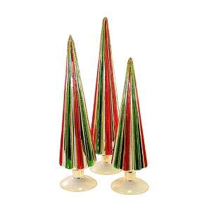 Christmas 14.5" Red And Green Pleated Trees St/3  Decor Ation Gold Glitter Cody Foster  -  Decorative Sculptures - 1 of 3