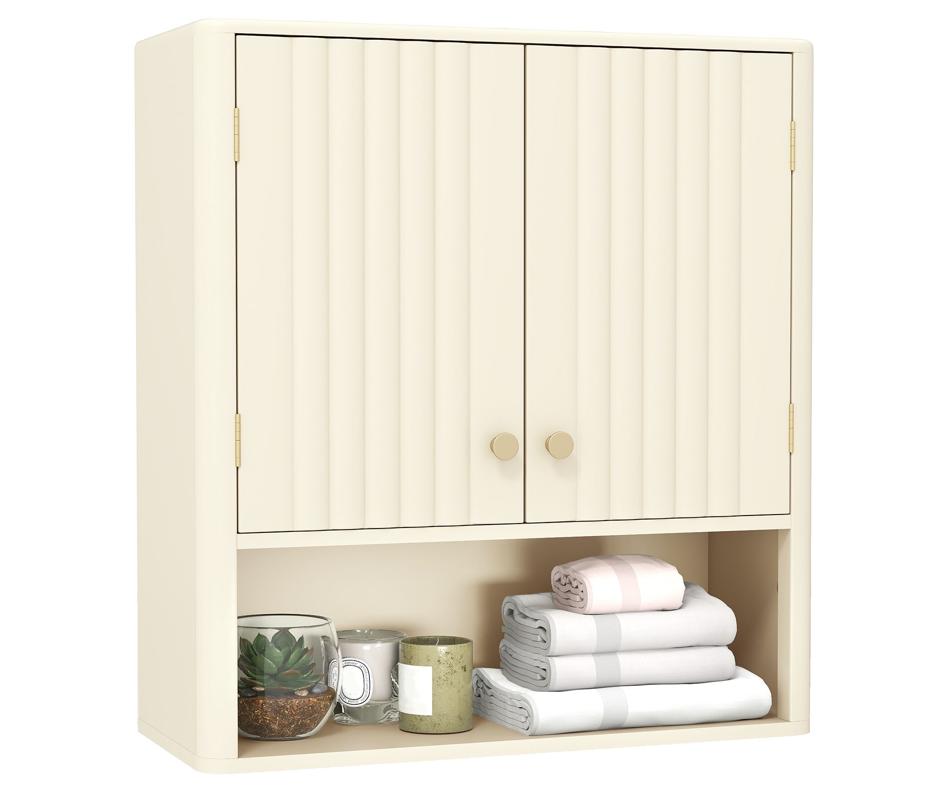 Tangkula Bathroom Wall Cabinet w/Fluted Doors Adjustable Shelf Open Storage Cube