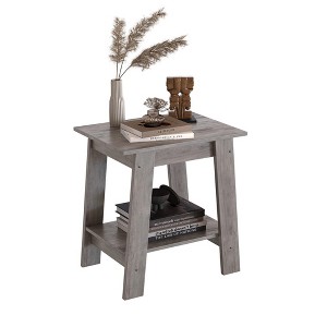 Wooden Side Gray Table with 2-Tier Storage Shelf, Perfect for Small Spaces, Living Room, and Bedroom - 1 of 4