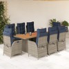 vidaXL 9-Piece Poly Rattan Patio Dining Set w/Cushions – Gray Outdoor Furniture with Adjustable Chairs and Acacia Wood Tabletop - 2 of 4