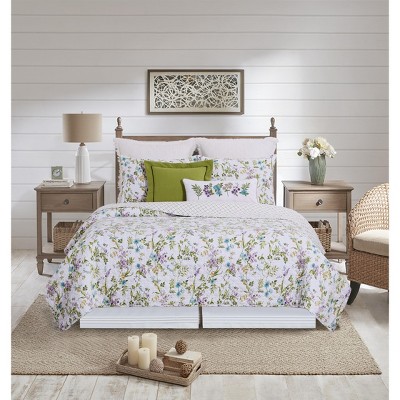 Carley Twin Blue Cotton Reversible Floral Quilt Set