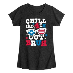 Girls' - Instant Message - Chill the 4th Out Bruh Fitted Short Sleeve Graphic T-Shirt - 1 of 4