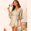 cheibear Women's Satin One Piece Pajama Silky 3/4 Sleeves Tie Waist Loungewear Robes - 2 of 4