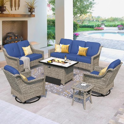 XIZZI All Weather Rattan Conversation Set, Wicker Furniture Sofa Set 3-Seat Couch with Cushion, Outside Rattan Sofa Set for Garden Backyard