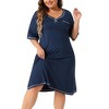Women's Plus Size Stitched Knitted Short Sleeve V Neck Comfy Soft Casual Nightgown - Agnes Orinda - 2 of 4