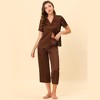 cheibear Women's Soft Satin Button Down with Capri Pants Lounge Pajama Set - 2 of 4
