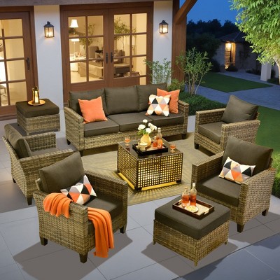 XIZZI Outdoor Sectional Sofa Set, Modular Outdoor Wicker Sofa Set with Optional Solar Table, Ottomans or Fire Pit in 6 Colors, All-Weather Design