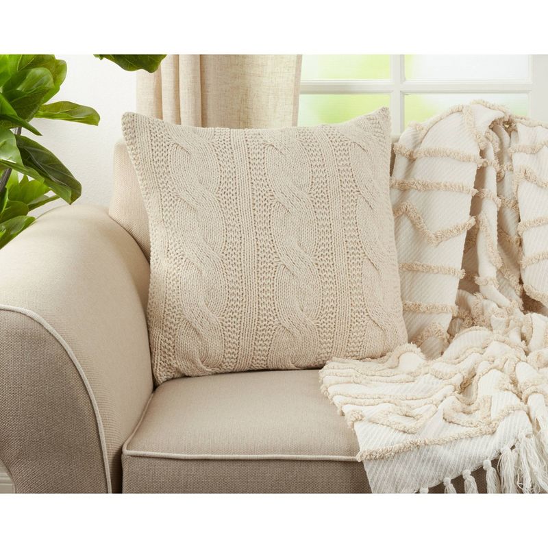 20"x20" Oversize Cable Knit Design Square Throw Pillow - Saro Lifestyle, 3 of 4